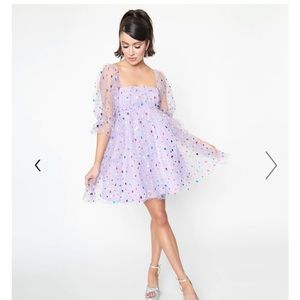 Unique Vintage Purple Confetti Hearts Babydoll Dress (Large)